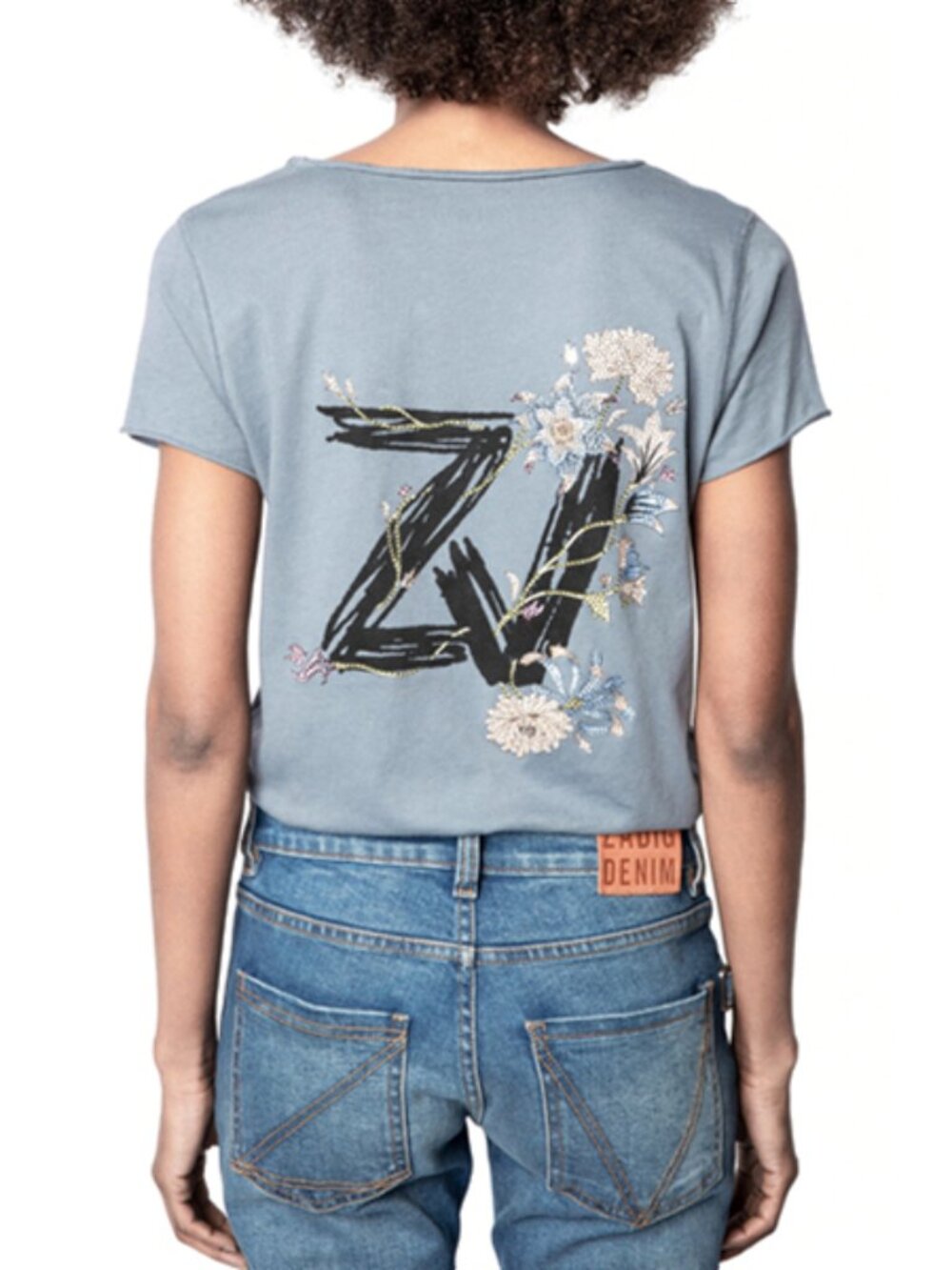 NWT Zadig & Voltaire TUNISIEN ZV Logo Flower Print Short Sleeve Henley T-Shirt